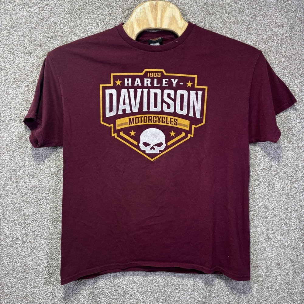 Harley-Davidson Shirt Mens XL Red Skull Viking Land Sauk Rapids Graphic Tee